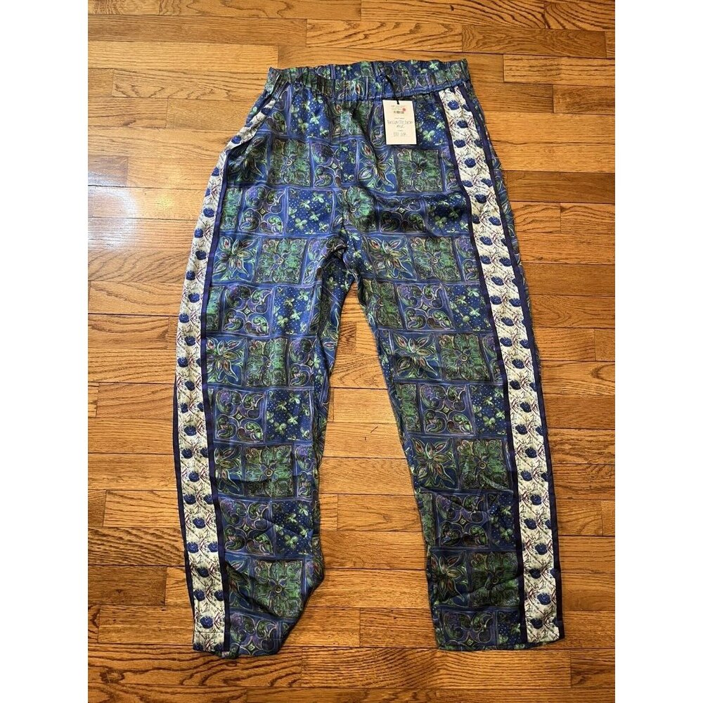 Stevie Howell Womens Relaxed Satin Silk Green/Blue Pajamas Pants Sz Large